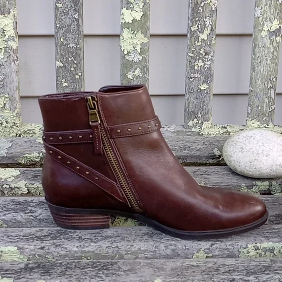 Lauren Ralph Lauren Brown Genuine Leather Shaw Studded Strap Zip Ankle Boots 6 - Picture 6 of 9